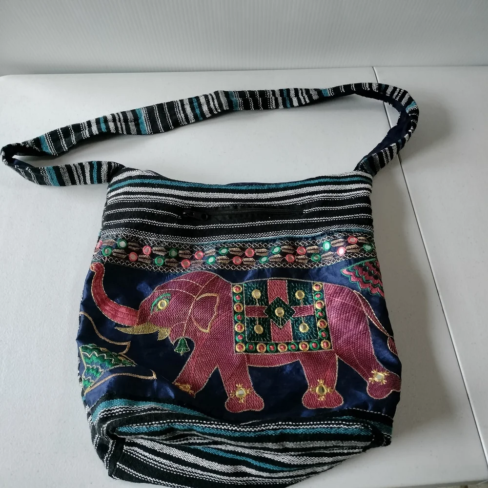 Traditional Indian style embroidered Elephant crossbody Bag artsy boho Colorful